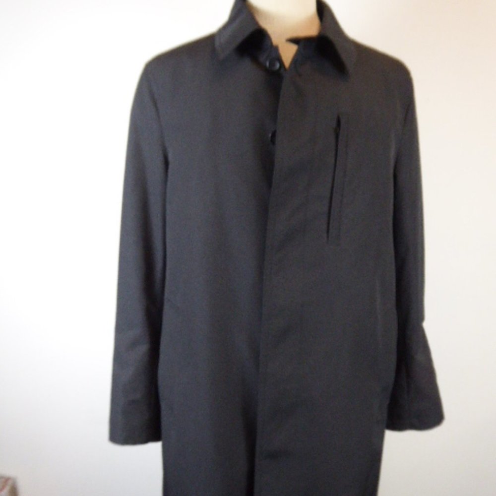 SANYO trench dress coat 40R black removable lining L